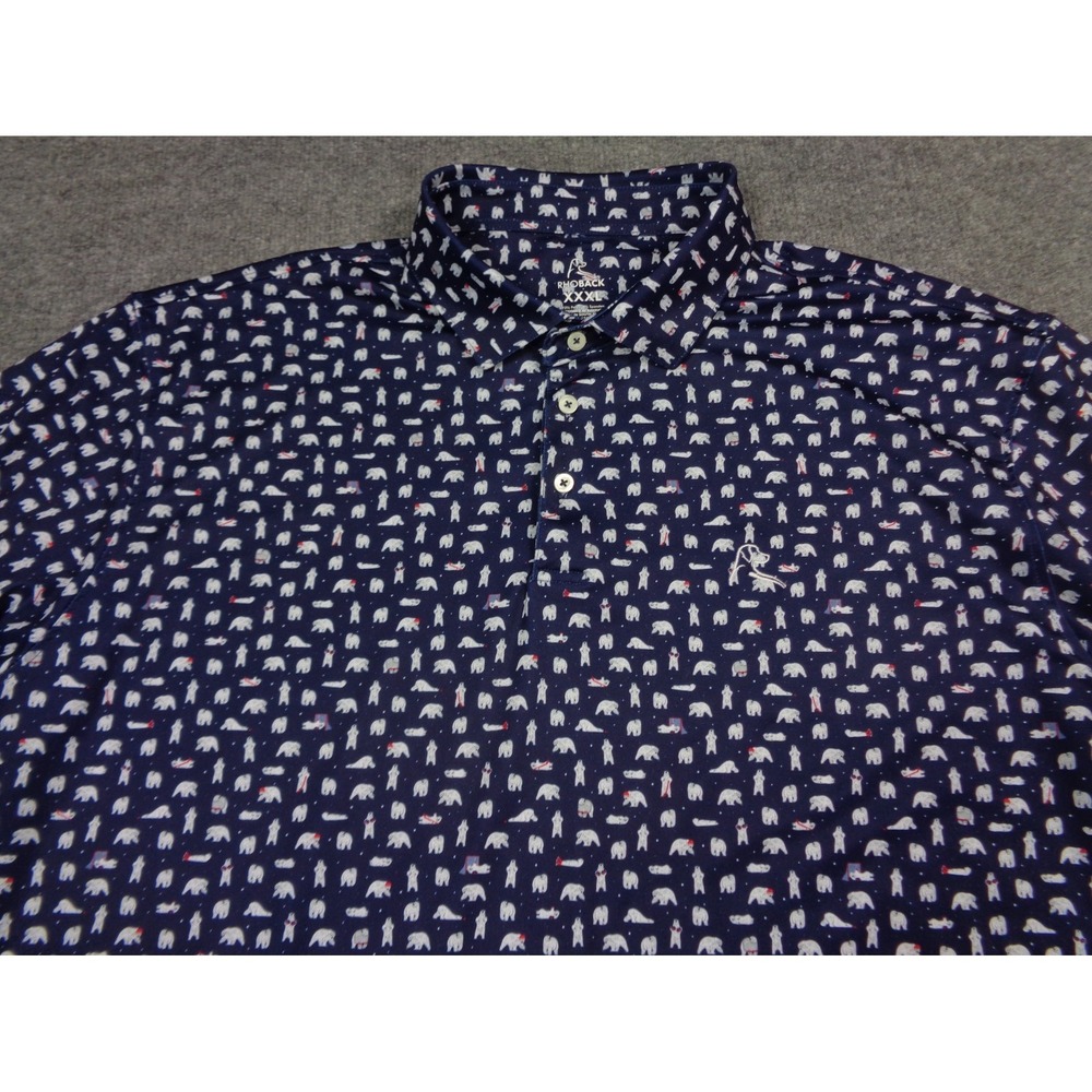 Rhoback Polo Shirt Mens 3XL Blue Performance Polar Bears AOP Golf - Picture 2 of 11